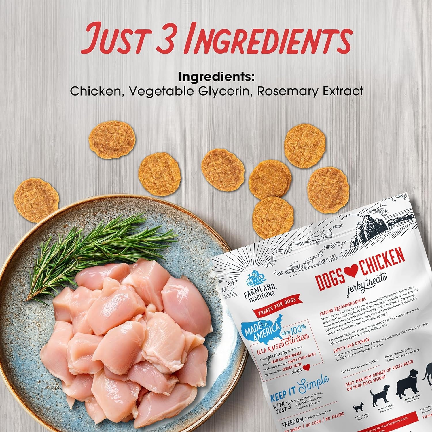 Dogs Love Chicken Jerky Dog Treats, Premium Two-Ingredient Dog Jerky with Usa-Raised Chicken, 3-Pound Bag